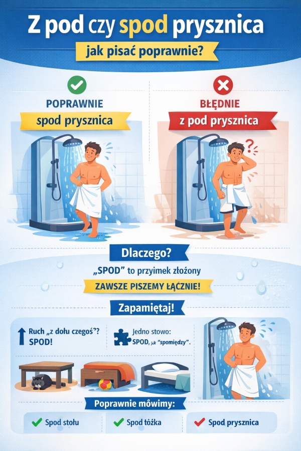 Z pod czy spod prysznica – jak pisać poprawnie?