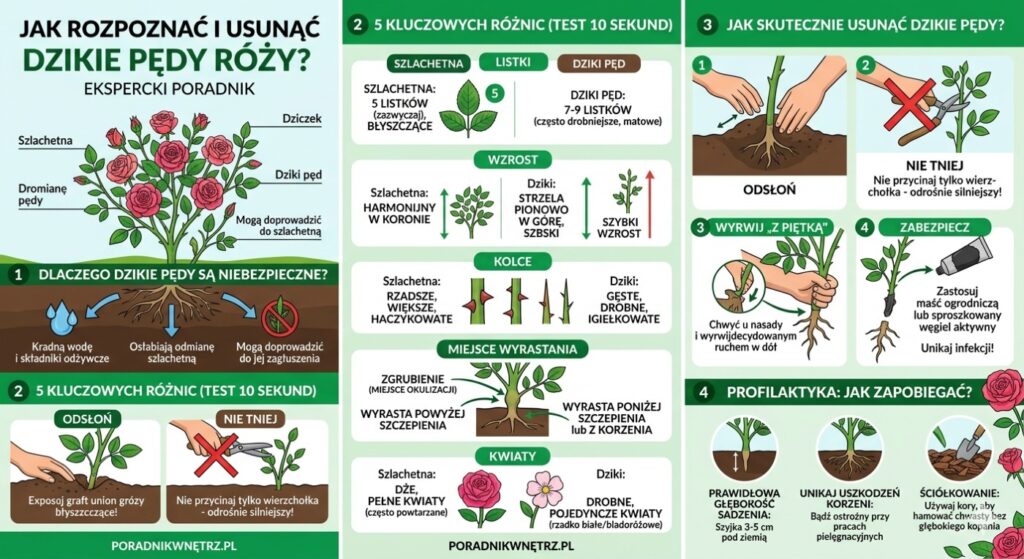 jak rozpoznać dzikie pędy róży infografika