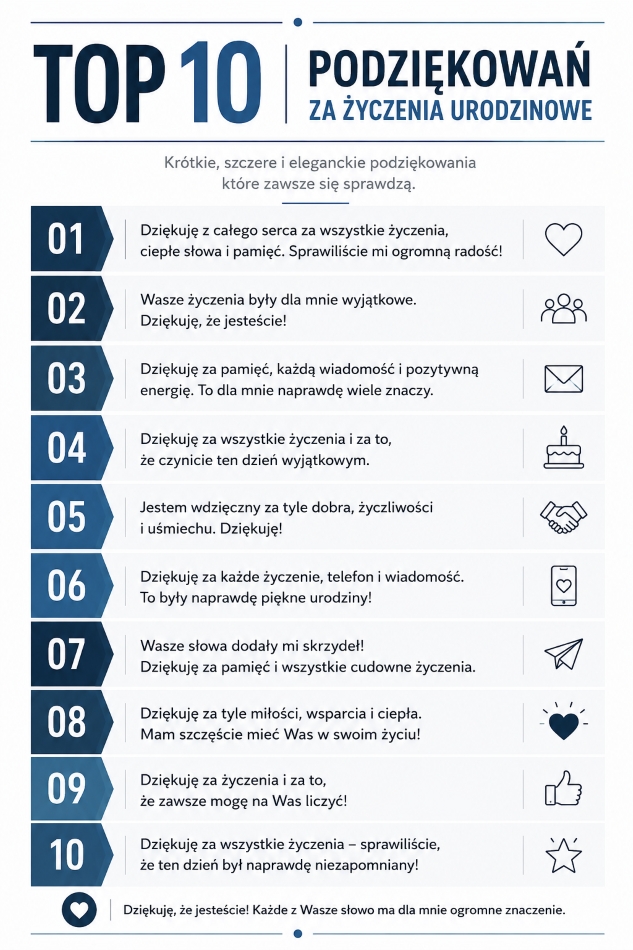 podziękowania za życzenia urodzinowe - infografika