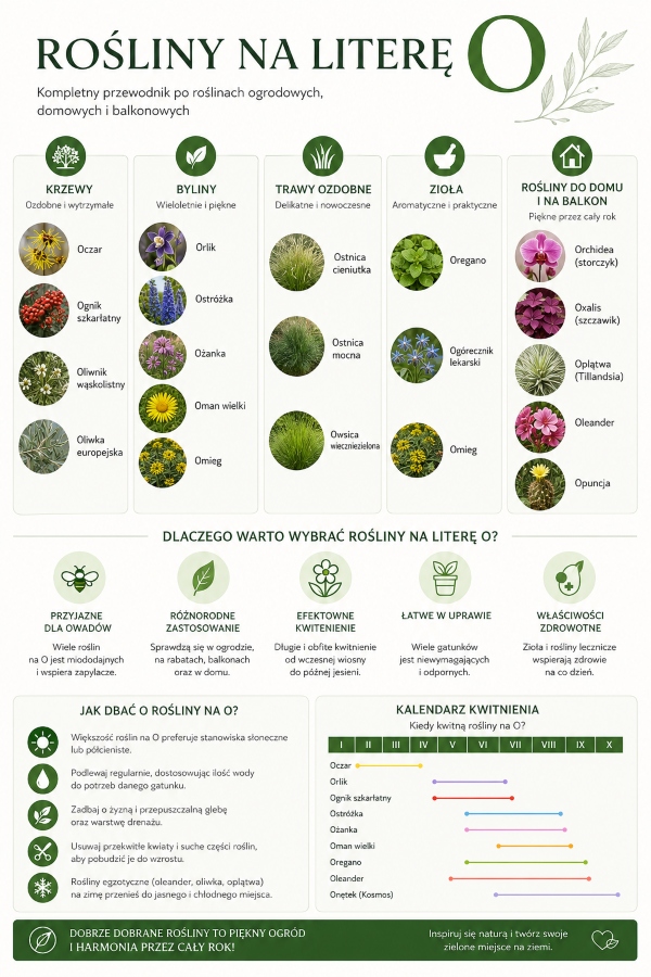rośliny na literę O - infografika