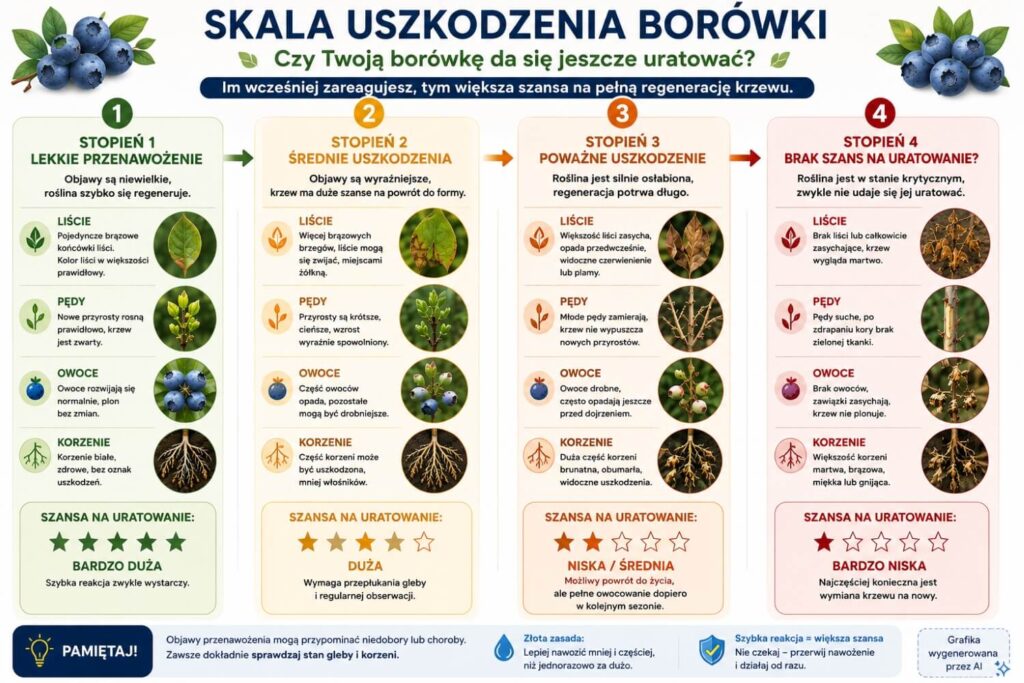 skala uszkodzeń borówki - infografika