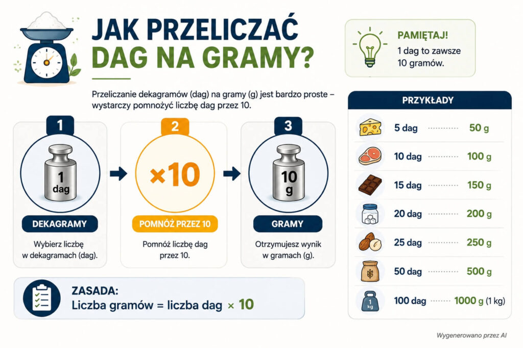 jak przeliczać dag na gramy - infografika