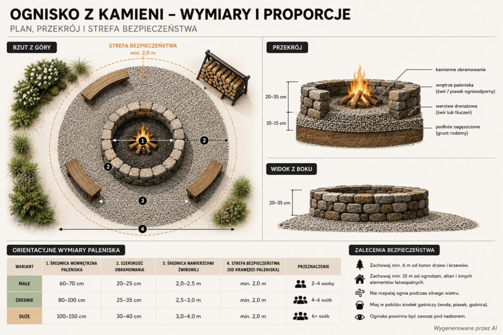 ognisko z kamieni - wymiary i proporcje