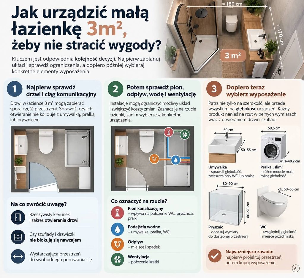 jak urządzić małą łazienkę - infografika